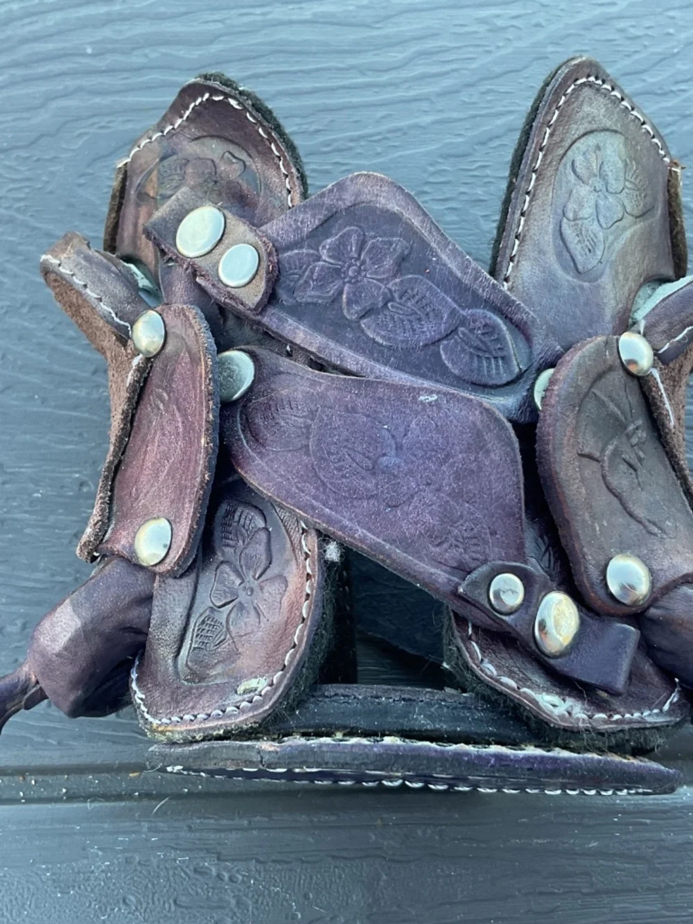 Leather Bottle Holder Western Saddles Vintage Tooled Brown Silver